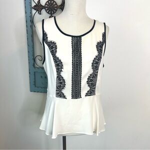 Apt. 9 White Sleeveless Top, Black Lace Detailing